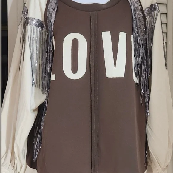 POL Brown and Cream Love Sweatshirt - Picture 5 of 8